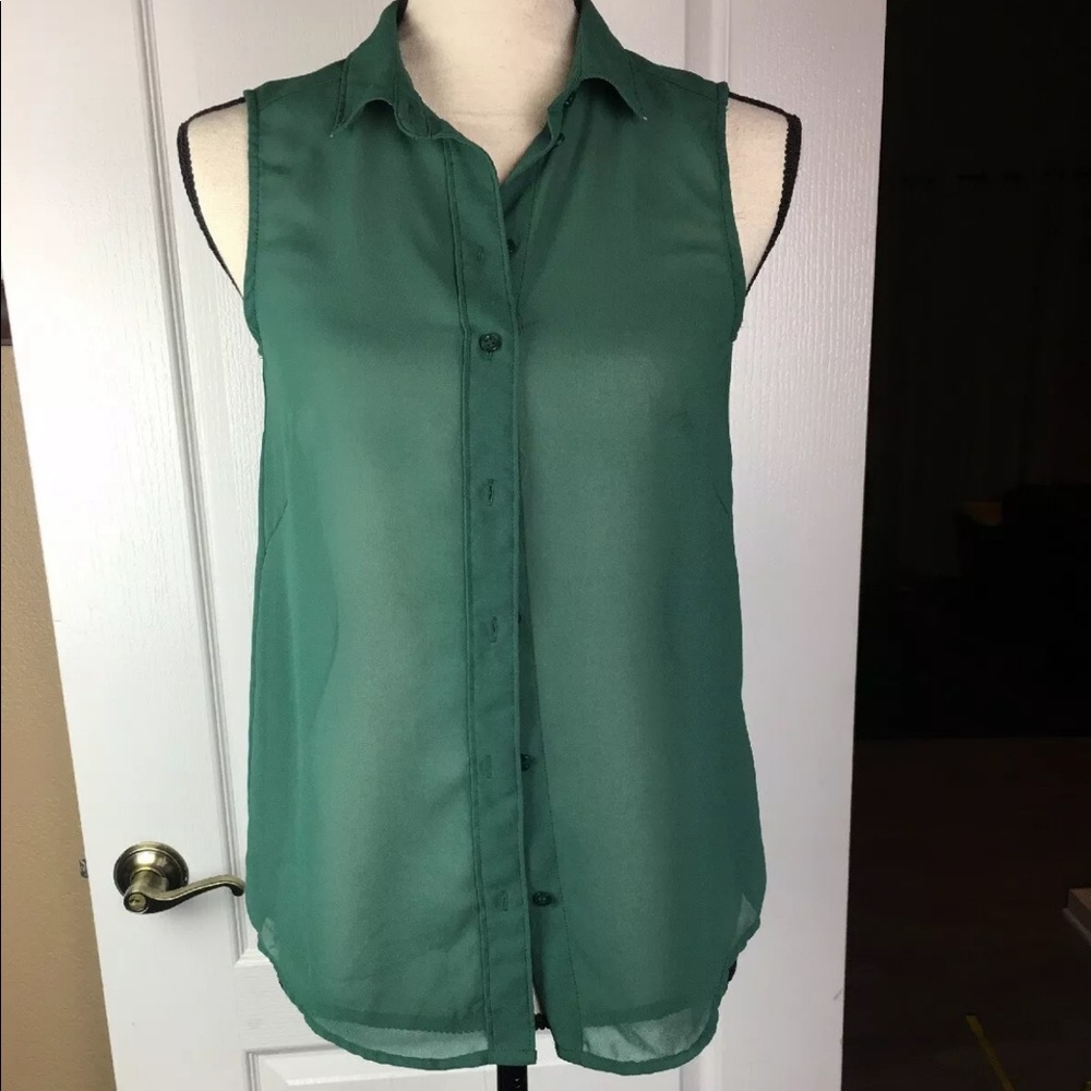 Women H&M Green Sheer Blouse Sz 2 _355